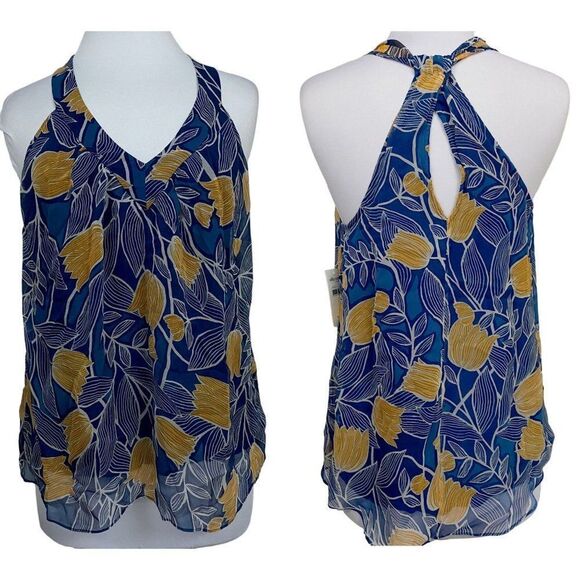 Ella Moss Azul Tulip 100% Silk Racerback Blouse Pullover Lined Top Sz S NEW - Picture 1 of 6